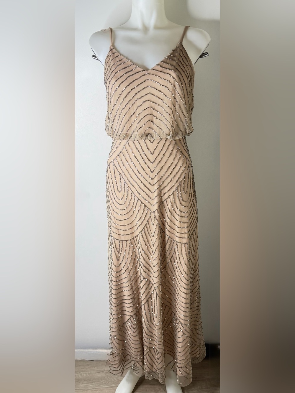 Adrianna Papell Art Deco Beaded Blouson Gown